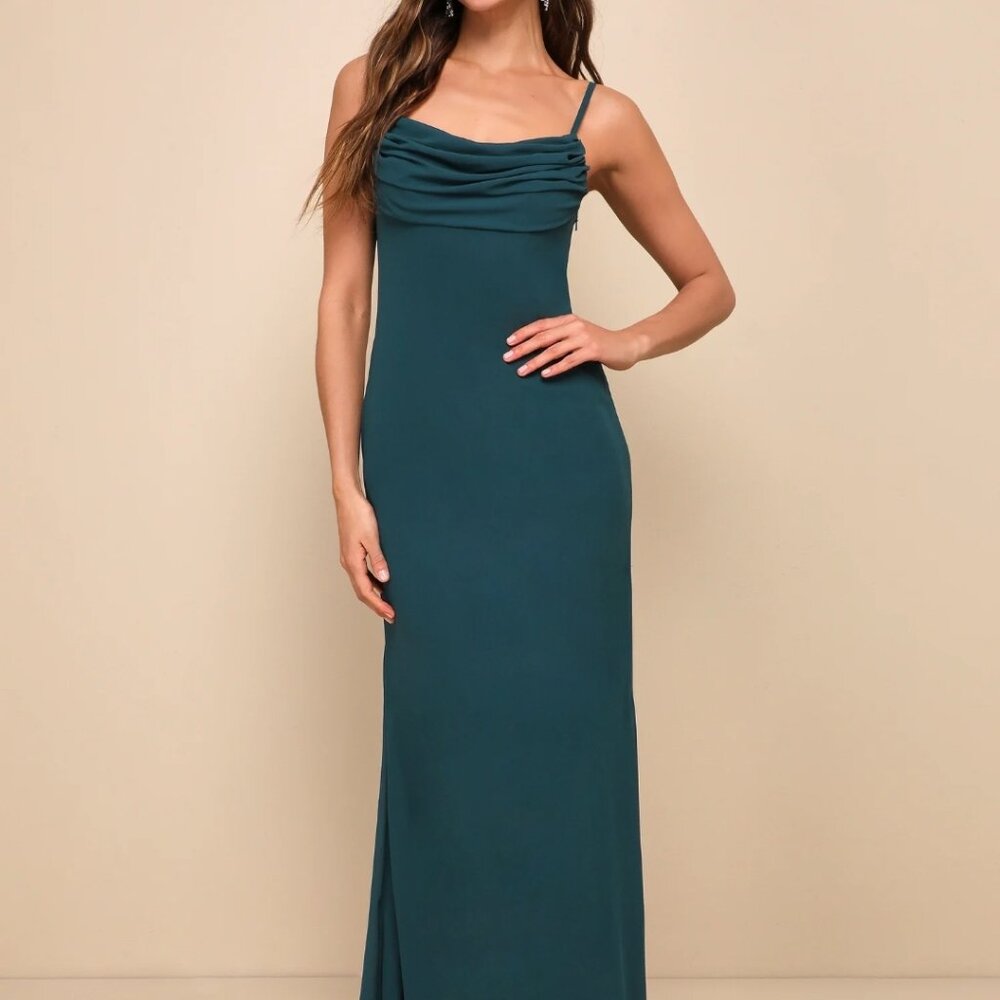 NWT Lulus Captivated Emerald Green Cowl Neck Maxi Dress